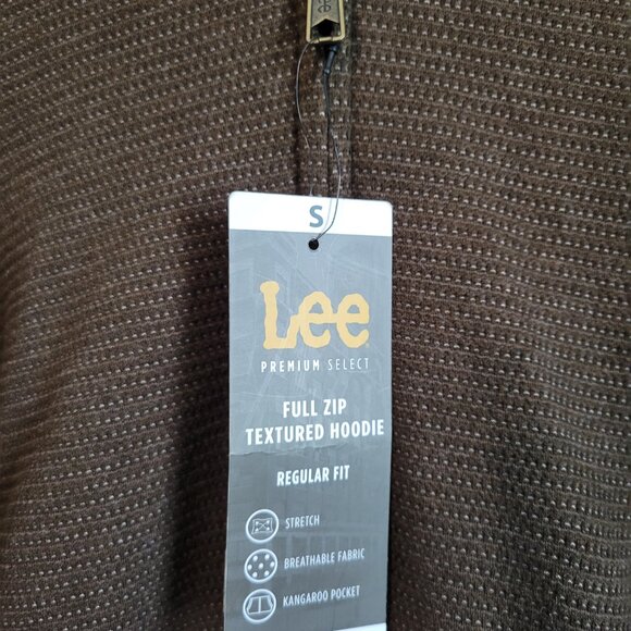 Lee Brown Hoodie Men's Small Full Zip Jacket Waffle Texture Stretch NWT - Picture 2 of 4